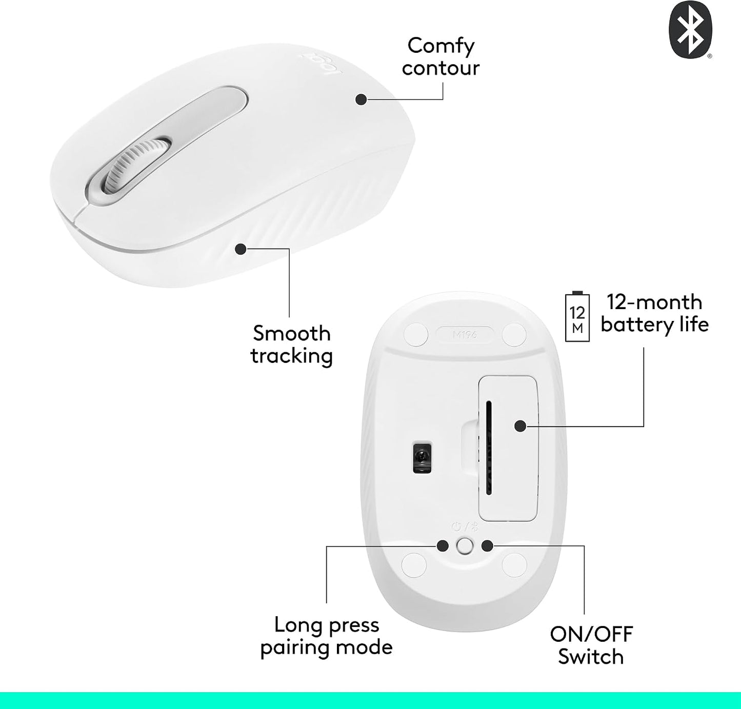 Logitech M196 12-Month Bluetooth Wireless Mouse, Compact and Portable Mouse for Laptops, Tablets and More, Battery