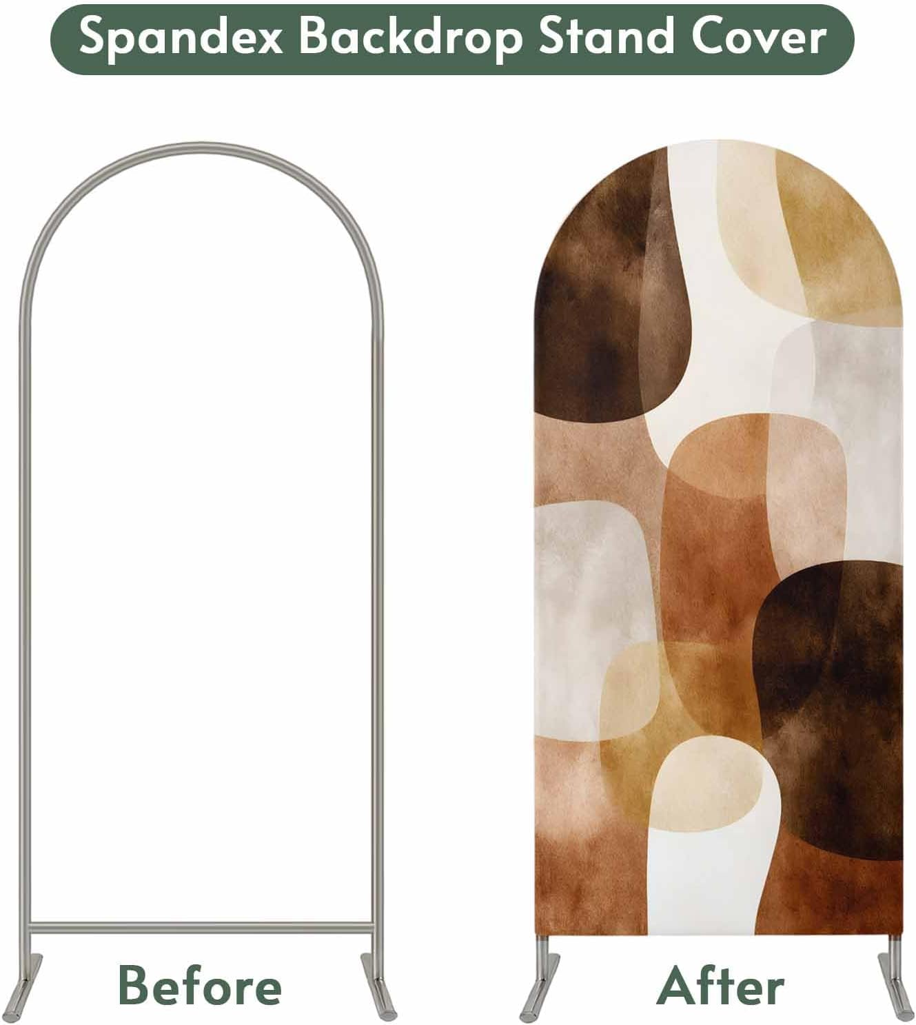 LFoveYuamer 6.6 Ft Arch Backdrop Cover, Brown Geometric Decorative Wedding Arch Covers Spandex Fitted, Middle Century