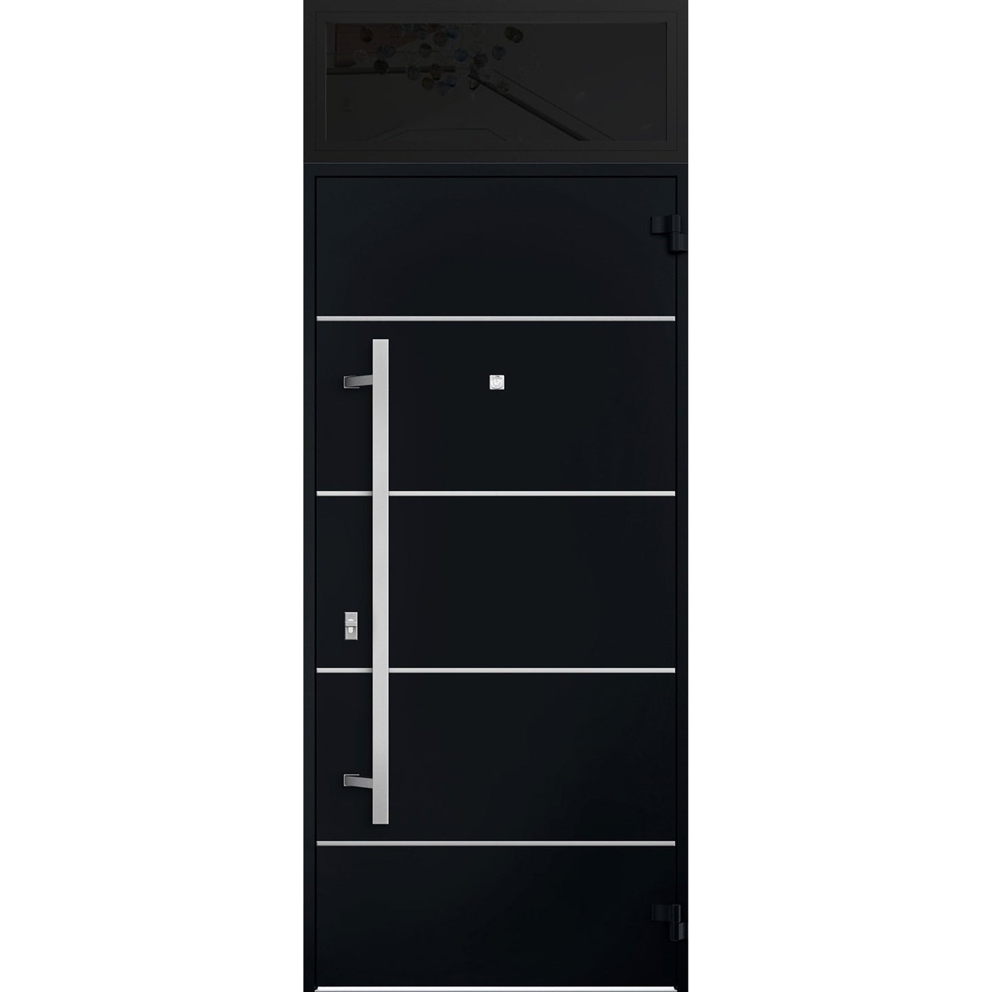 VDOMDOORS Front Exterior Prehung Steel Door/Deux 6083 Black Enamel/Top Exterior Window Sidelite/Stainless Inserts Entry Metal Modern Painted W36 x H80+16" Left Hand Inswing