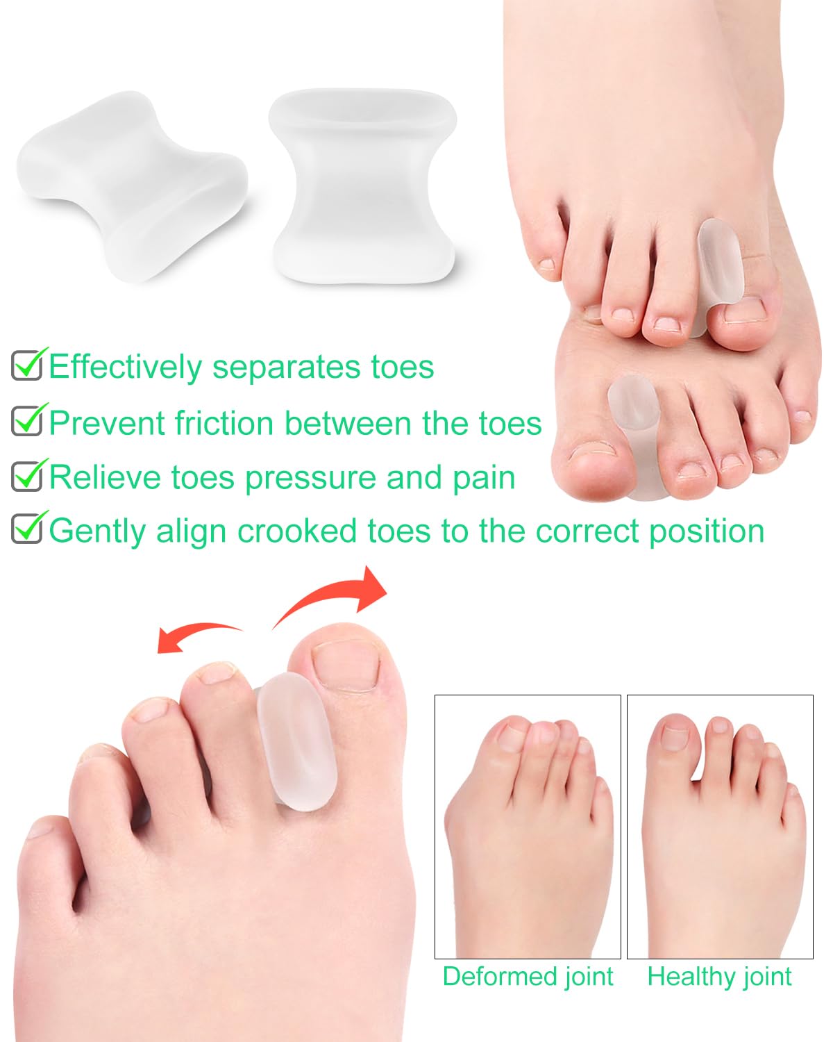 PGRODE 12 Pack Gel Toe Separators Silicone Toe Spacers for Women Men Bunion Corrector Toe Pain Relief, Toe Alignment, Soft Toe Spacer for Crooked Toes, Overlapping Toes, Hammertoe Correction (Large)