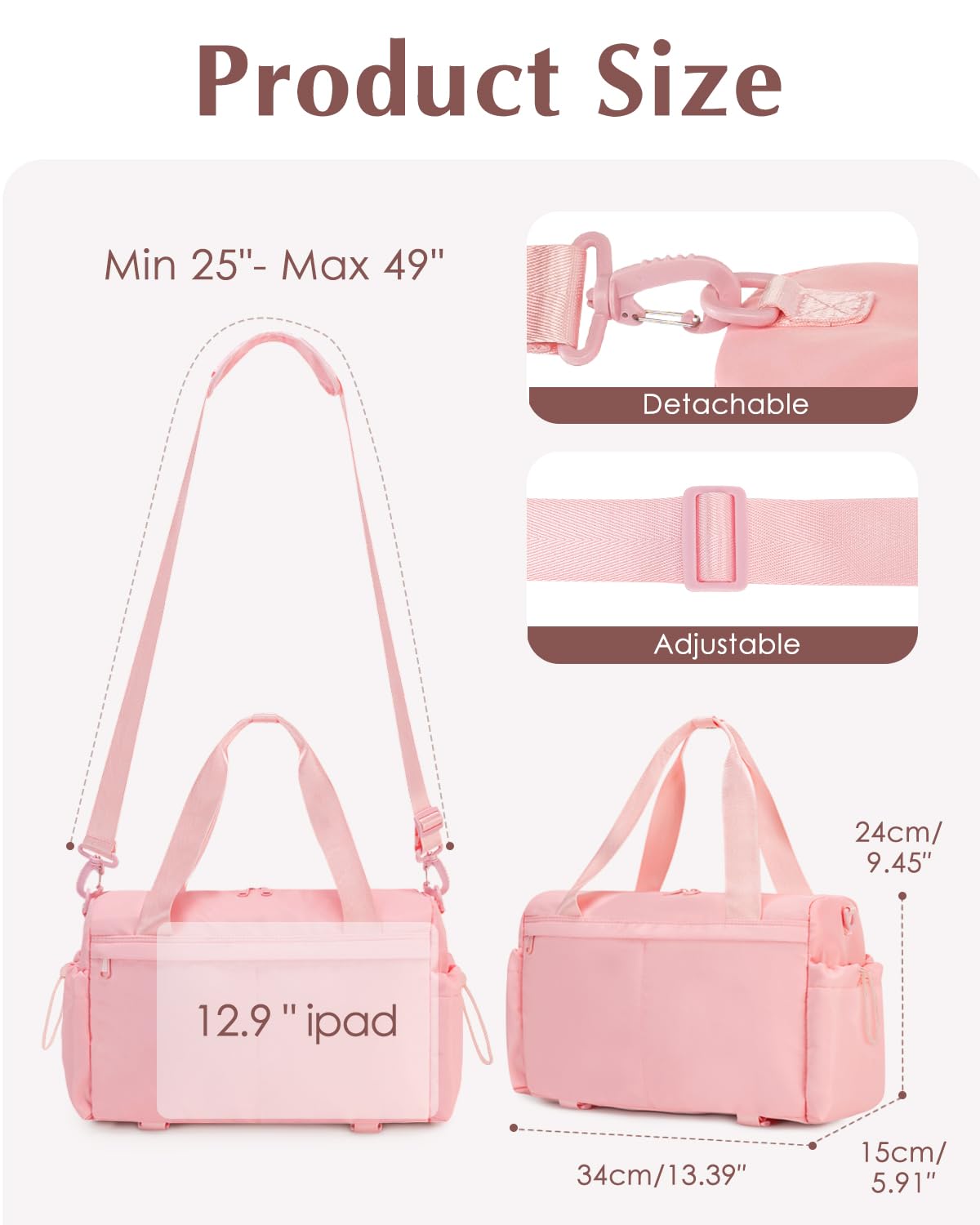 Small Gym Bag, Mini Gym Bag for Women with Yoga Mat Holder and Wet Compartment, Cute Small Yoga Mat Bag with Water Bottle Pocket for Workout Dance, Pink