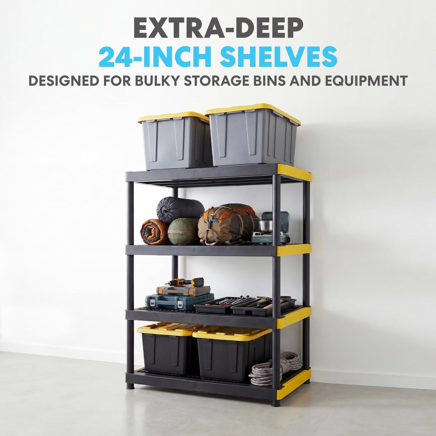 Simpli-Magic 4-Tier Heavy Duty Plastic Storage Shelving Unit, Garage & Basement Organizer, Modular Rack, 36 x 24 x 57 Inches, 250 lbs per Shelf, 1000 lbs Total Capacity