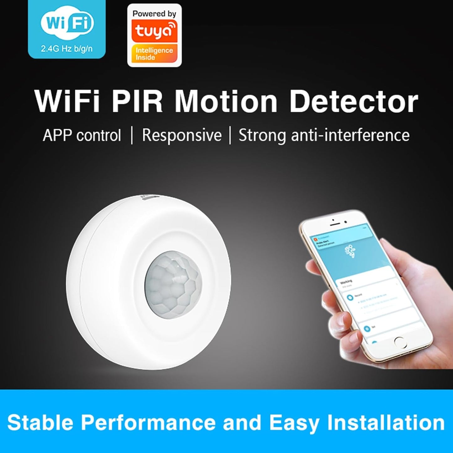 WENGART FH400A,Tuya App,2.4GHz WiFi Light PIR Motion Sensor Combines Human Motion Detection and Light Intensity