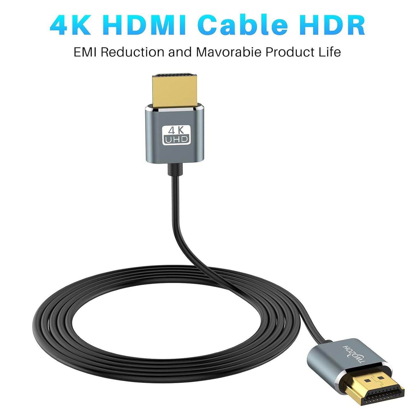 Twozoh 5FT 2 Pack, 4K@60Hz 18gbps 2160P/1080P Flexible & Slim HDMI Cable Ultra Thin HDMI Cord Supports High Speed