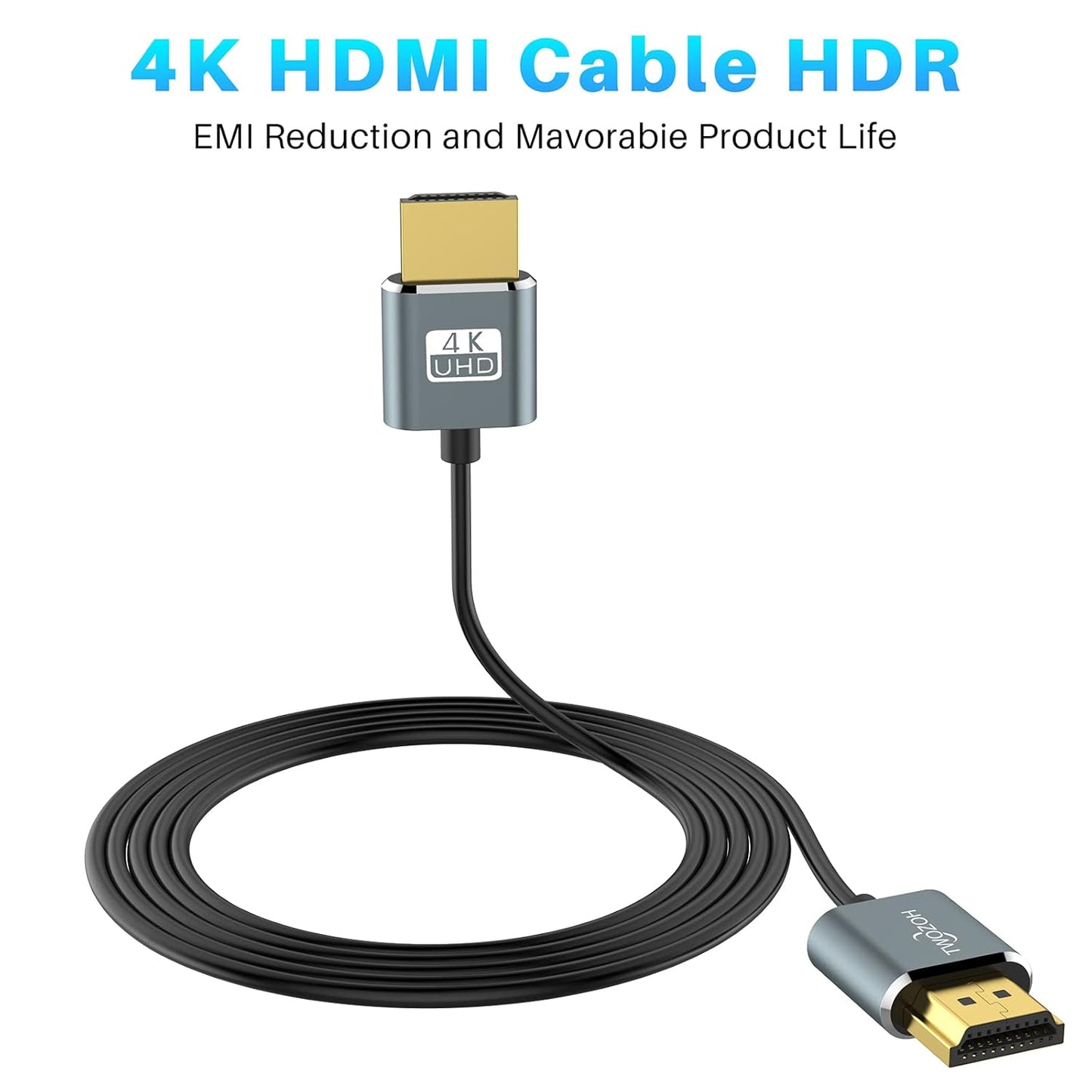 Twozoh 25FT, 2.0 3D/4K@60Hz, 2160P, 1080P Ultra-Thin Long HDMI to HDMI Cable Hyper Slim HDMI Cable, Extreme Flexible
