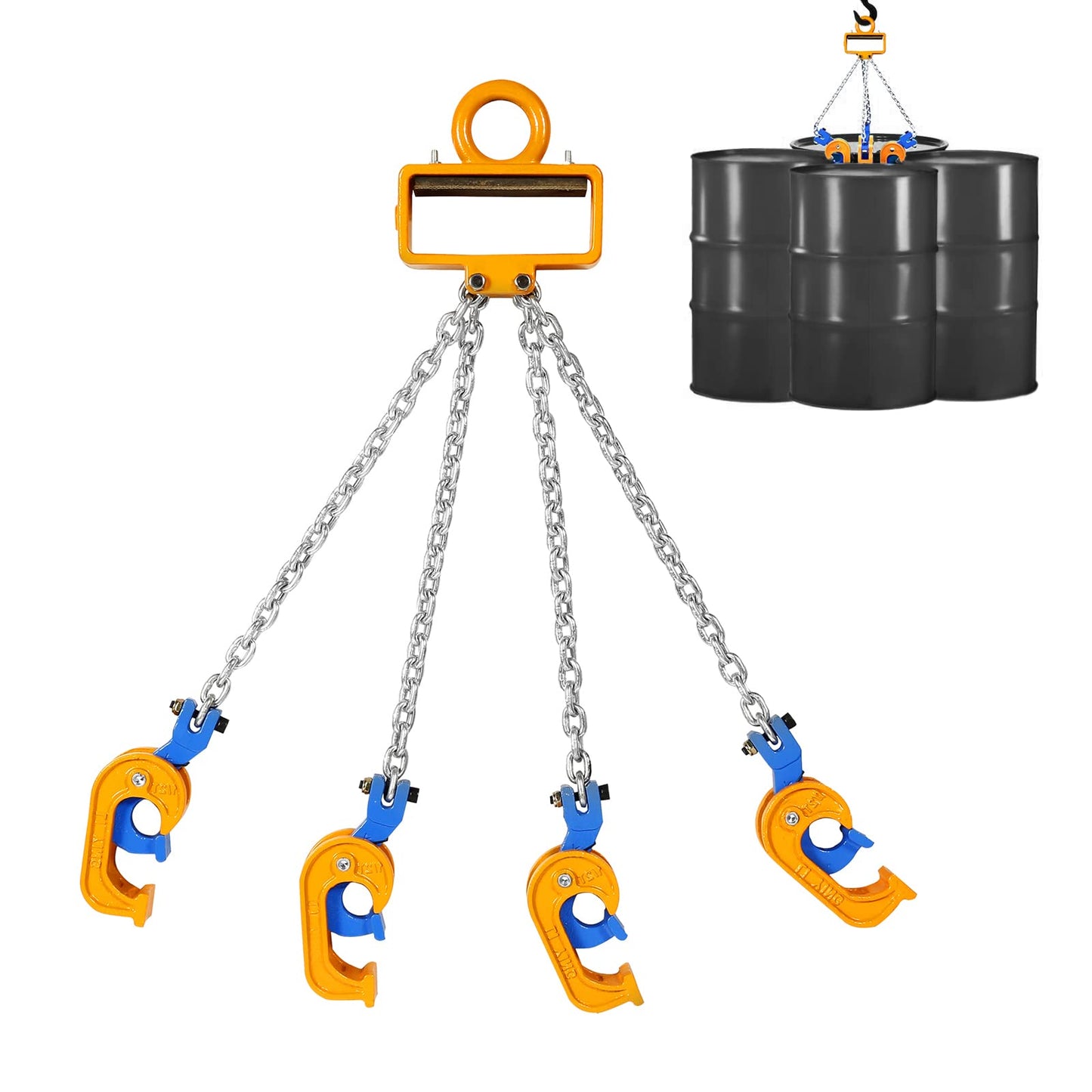 BEAMNOVA Upgraded Chain Drum Lifter, 2 Ton 4400 lbs for 30 & 55 Gallon Drums, 4 Hooks Double Chain Metal/Plastic Barrel Lifting Sling for Forklift, Hoist & Crane
