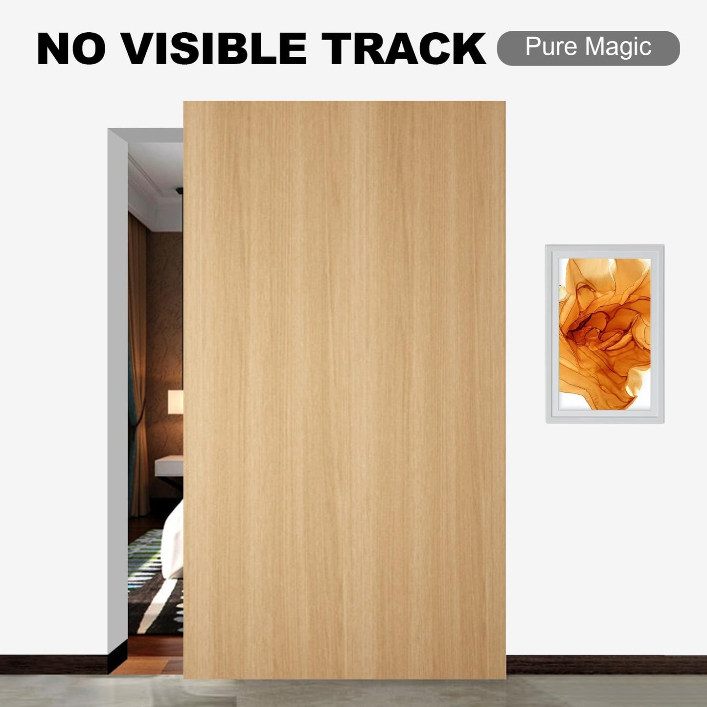 Hbl' 48 Inch Concealed Sliding Barn Door Hardware Kit with Soft Close, Trackless Sliding Door Hardware, Wall Mount Hidden Hardware, Supports Solid Doors up to 130LBS