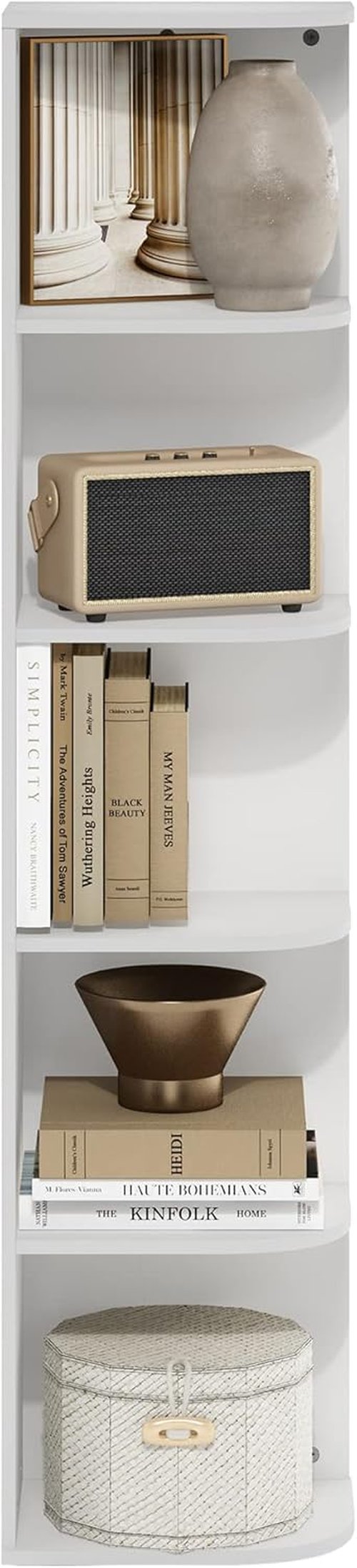 Furinno PASIR 5-Tier Corner Bookshelf - Stylish Open Shelf Bookcase for Home Organization | White, 9.3 x 12 x 51.7
