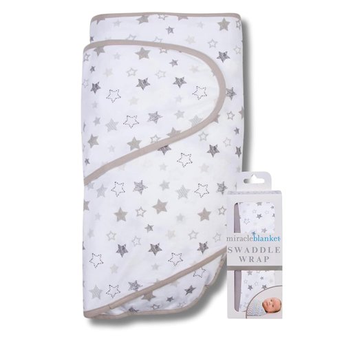Miracle Blanket Swaddle Wrap - Soft & Secure Sleep Sack for Infants - Easy-to-Use Swaddling Blanket (Gray Stars)