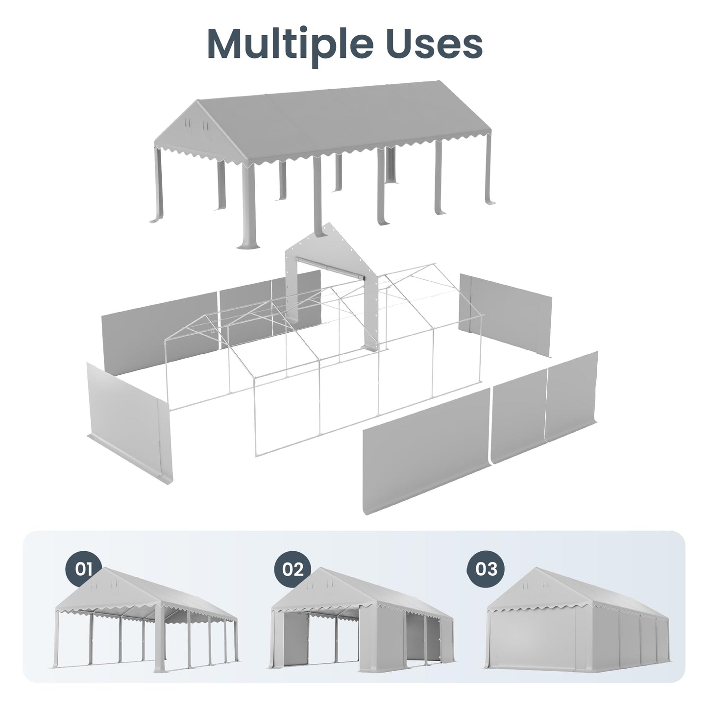 PHI VILLA Portable Garage,13x26 ft Storage Tent Outside Commercial Sheds Carport Party Tents Shelter, Heavy Duty Event Canopy Shelters Waterproof UV Resistant with Rollup Zipper Doors