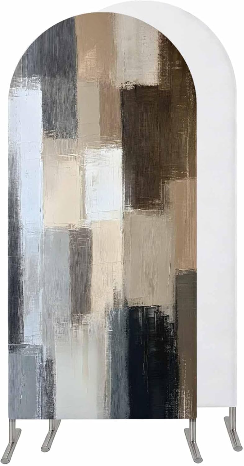 Jnbasdffb 6 Modern Grey Brown Wedding Arch Cover, Stretchy Spandex Arch Backdrop Stand Covers FT, Abstract Oil Painting