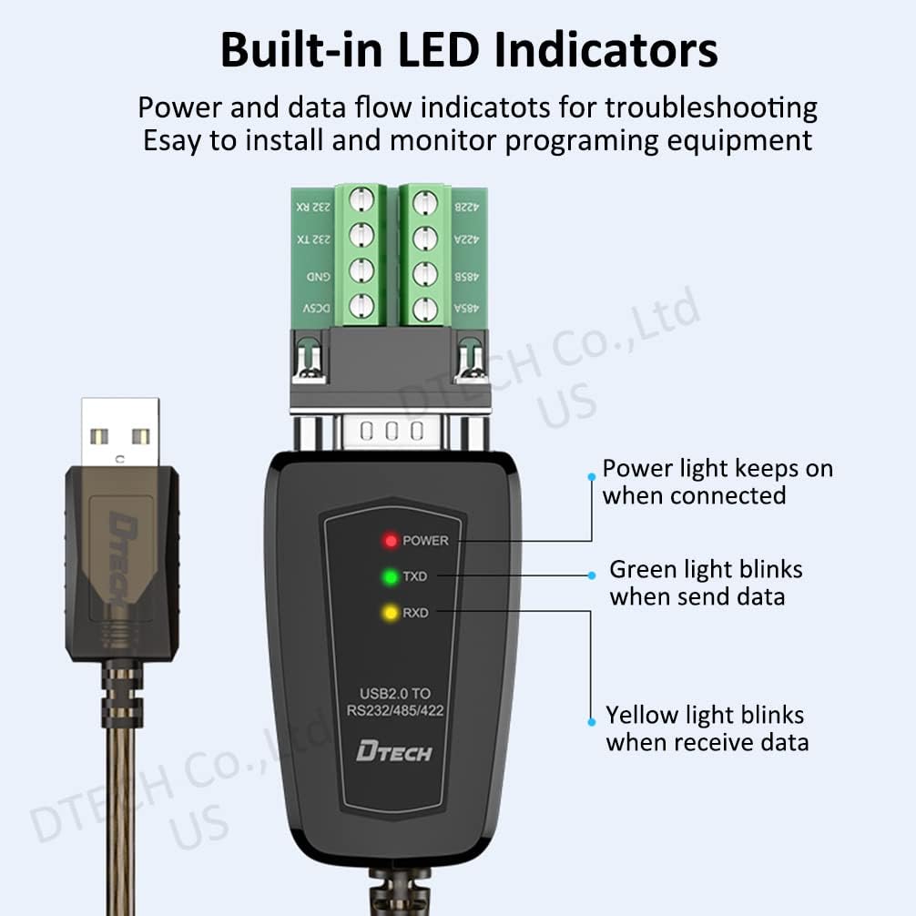 DTECH RS422 RS485 R232 (3 1 5V 11 10 8 7 (1.5ft) USB to Serial Adapter to USB Cable in Interface) Supports DC
