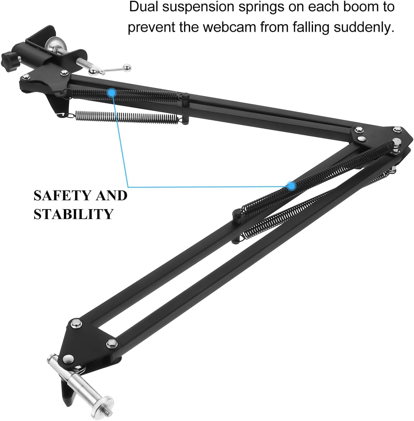 DIYEAH 1/4 Inch Metal Webcam Clamp Desktop Stand with Adjustable Scissor Arm Boom, Screw Interface, Black Suspension