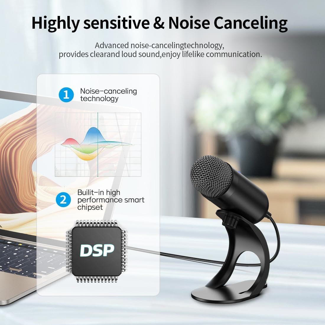 LIANGSTAR USB Computer Microphone, Podcast Mic Desktop with Mute Button for Recording Streaming, Omnidirectional
