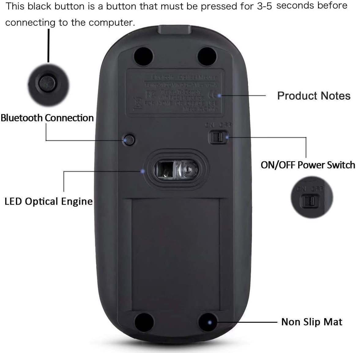 KLO Wireless Bluetooth Mouse for MacBook and More - Rechargeable (Grey)