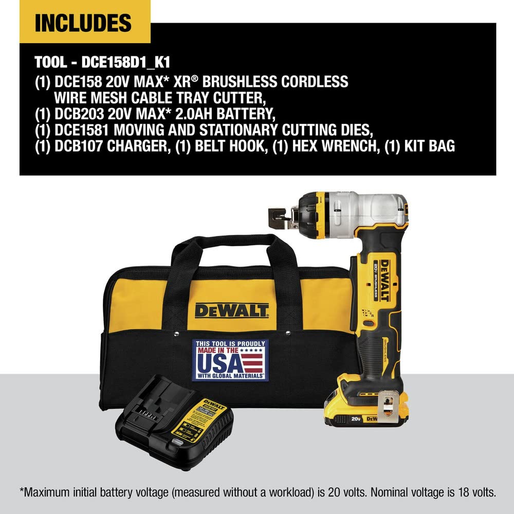 DEWALT 20V MAX XR Wire Cutter Kit, Cuts Carbon Steel and Stainless Steel Wire, Cordless, Battery and Charger Included (DCE158D1)