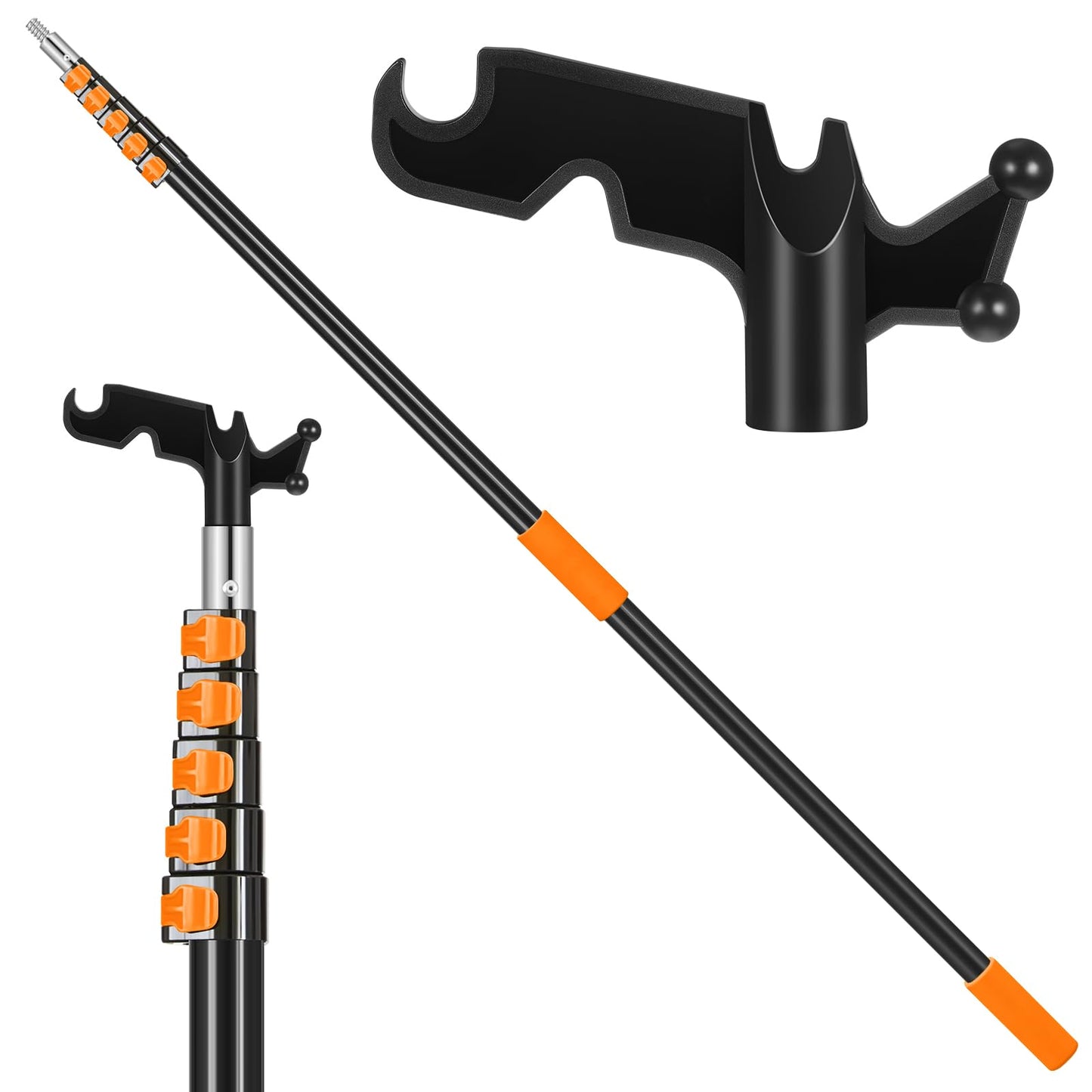 Leriton 7-36 ft Telescopic Extension Pole with Utility Hook, Multi-Purpose Aluminum Pole for Painting, Dusting and New Year Window Cleaning Christmas Lights Installation Without a Ladder (Orange)