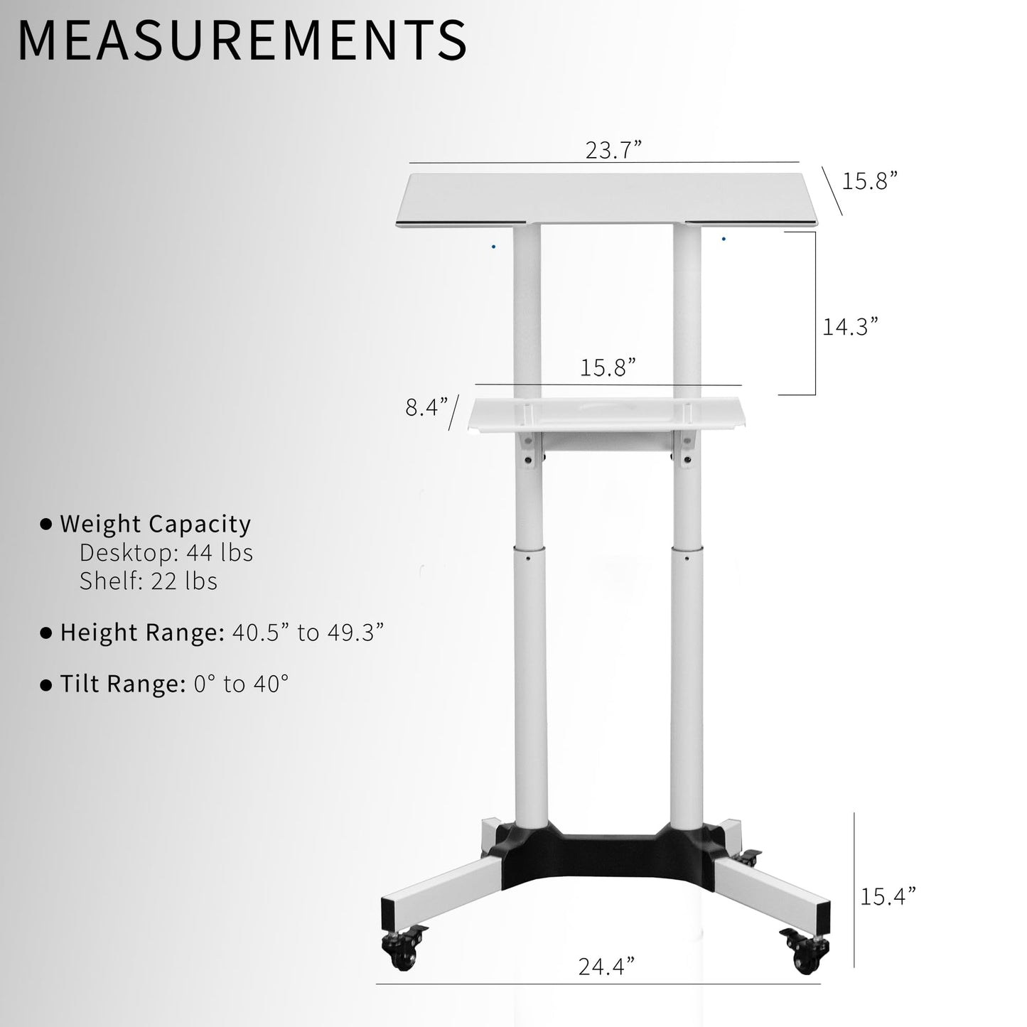 VIVO Mobile 24 x 16 inch Lectern Podium, Height Adjustable Steel Rolling Laptop Cart on Wheels, White, CART-V03W