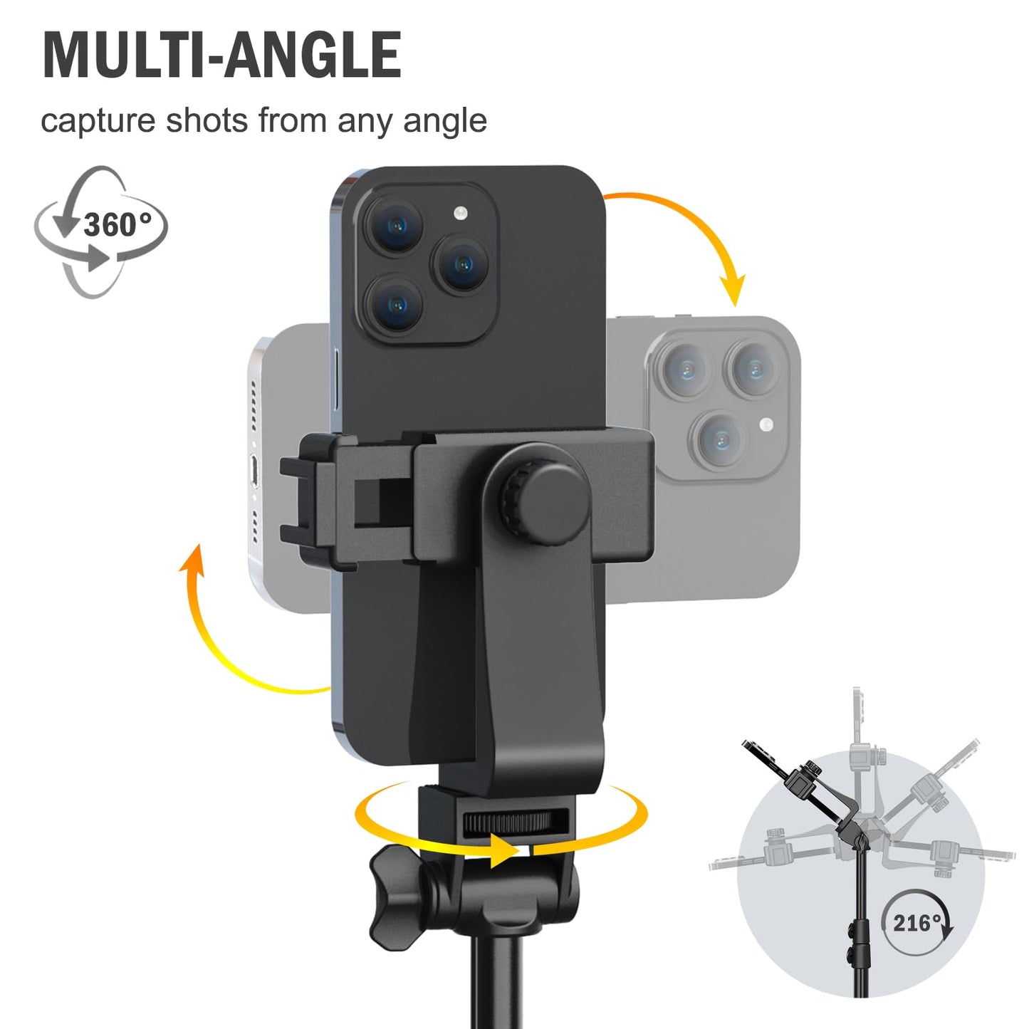 Liphisy 64” Tripod for Cell Phone & Camera, Phone Tripod with Remote and Phone Holder, Sturdy & Stable Height Adjustable Multi-Angle Shot Selfie Stick Tripod for Video Recording
