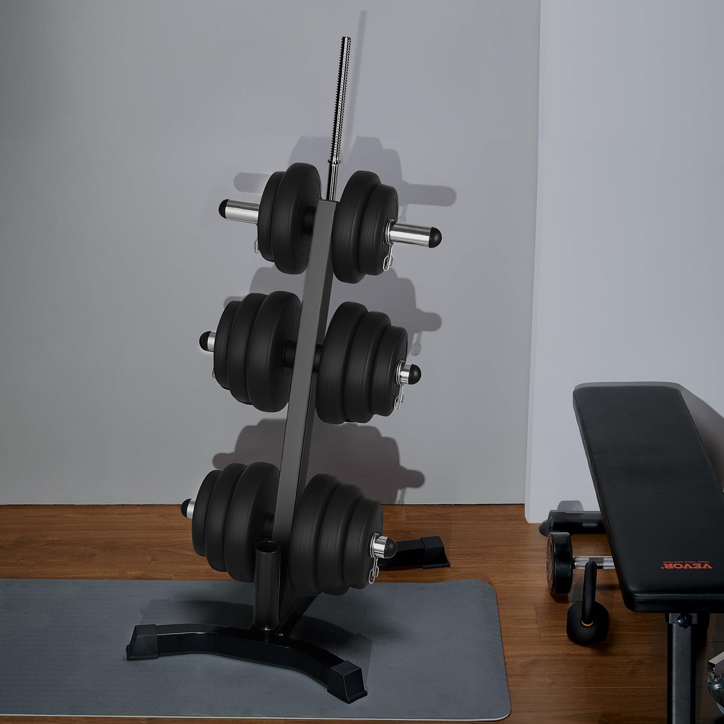 VEVOR Weight Plate Rack, L Frame Weight Plate Tree for 2-Inch Weight Plates, Standard Weight Plate Tree, 1000 lbs Load Capacity Weight Storage Holder, Home Gym Barbell Rack Storage Stand, Black