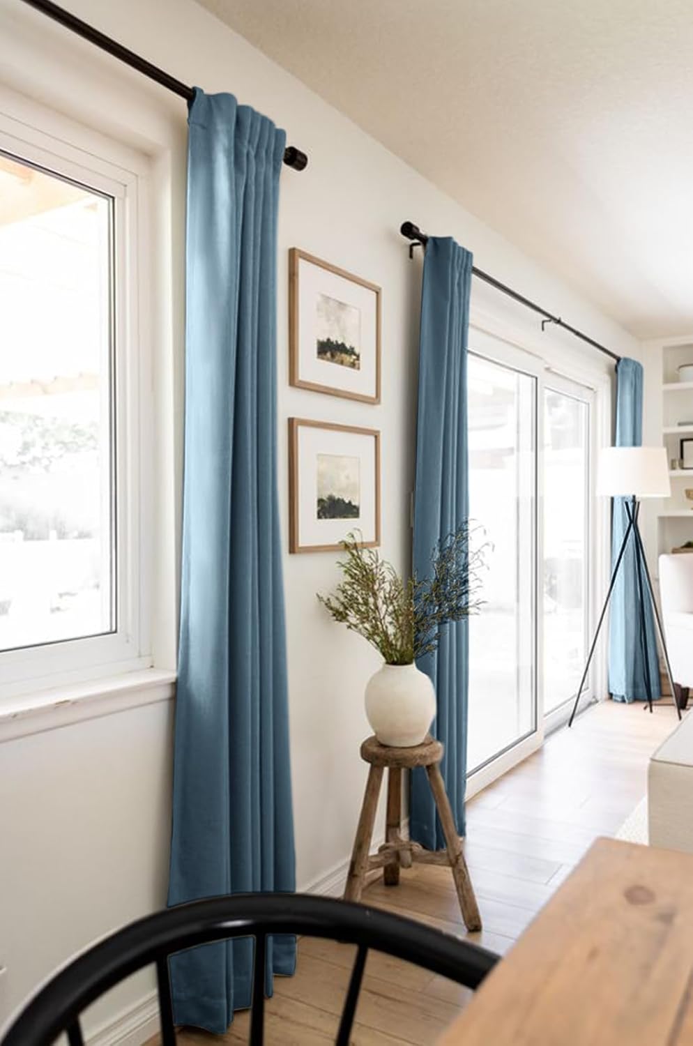 Skiennix 100% Blackout Linen Curtains - Thermal Insulated Drapes for Bedroom | 2 Panels Set, 50" W x 84" L, Stone Blue