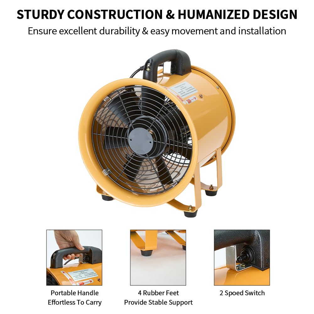 ONNAO 10 Inch Utility Blower Fan 3300RPM Ventilator 2580m3/h High Velocity Portable Industrial Extractor With 25 ft Flexible Duct Hose