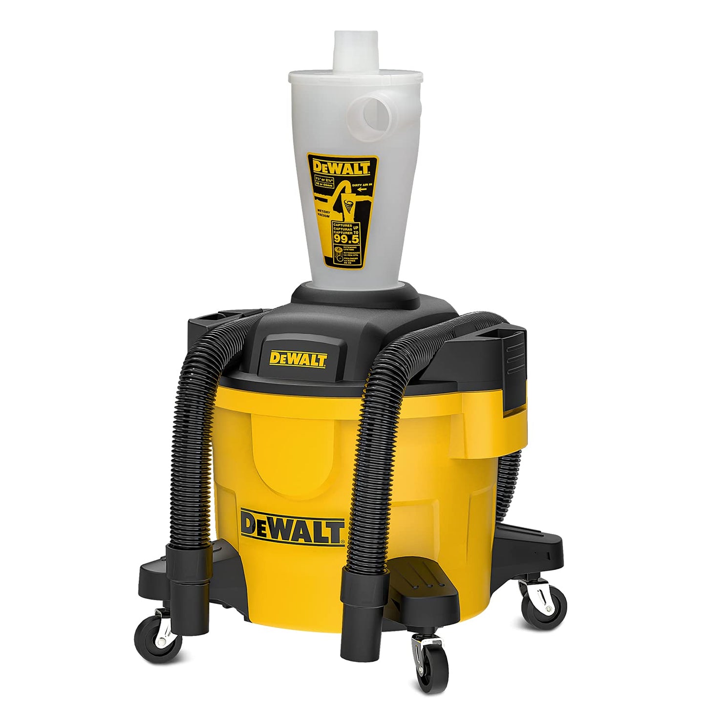 DEWALT Dust Separator with 6 Gallon Poly Tank, Yellow & DXV10P 10 Gallon Quiet Poly Wet Dry Vacuum Yellow