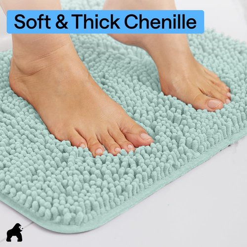 GORILLA GRIP Bath Rug Mat - Soft Absorbent Chenille | Quick Dry Microfiber | 30x20 Seablue