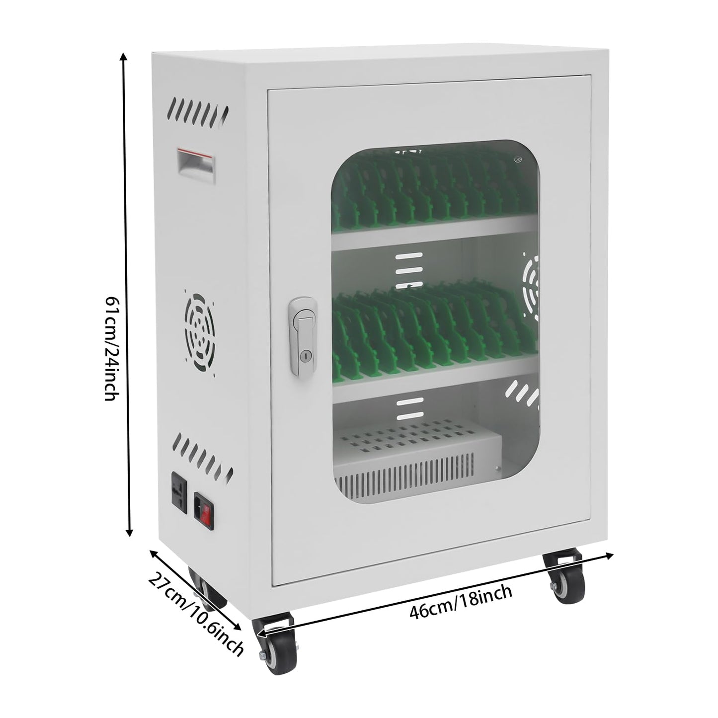 DYRABREST 30-Device Charging Station, Mobile Charging Cart with Lockable Tempered Glass Door, 300W 30-Port USB Charging Cabinet for Phones & Tablets, Secure Charging Locker for Schools, Offices
