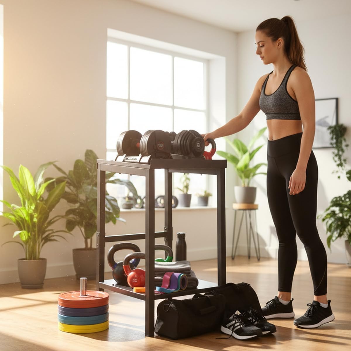 Commercial Heavy Duty Adjustable Dumbbell Stand & Kettlebell Stand, Adjustable Dumbbell Weight Rack, Kettlebell Storage Rack, Weight Rack for Garage/Home Gym/Commercial with Non-Slip Base, Anti-Tip Safety & Space-Saving Design, Weight Capacity 500/600/800