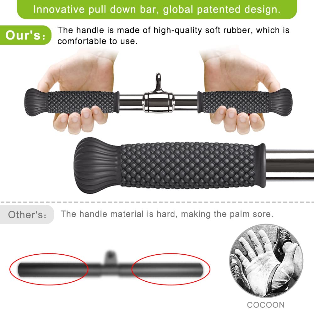 SELEWARE Rotating Straight Bar Cable Machines Attachments for Gym, Pull Down Bar Press Down Bar with Non-Slip Rubber Handle, Universal Attachment for Cable Machines, 18 Inch