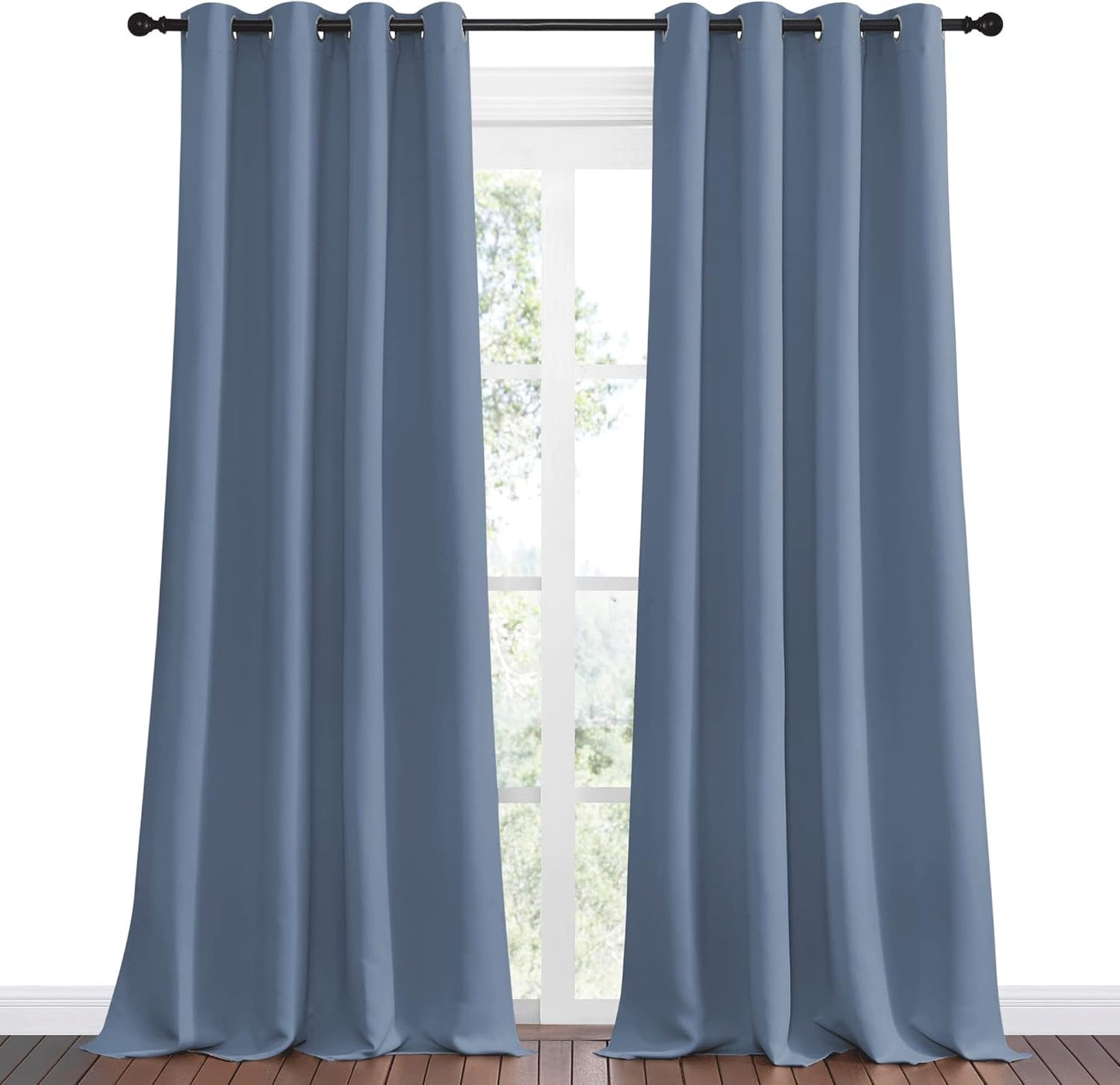 NICETOWN Room Darkening Curtain Panels - Thermal Insulated Blackout Draperies | 108" Length, Stone Blue, 2 Pieces
