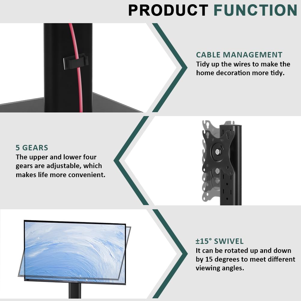 BFTOU 13"32" 5 80x80mm/95x95mm 77lbs Monitor Stand for Screens Swivel Computer Monitor Holder Freestanding Height
