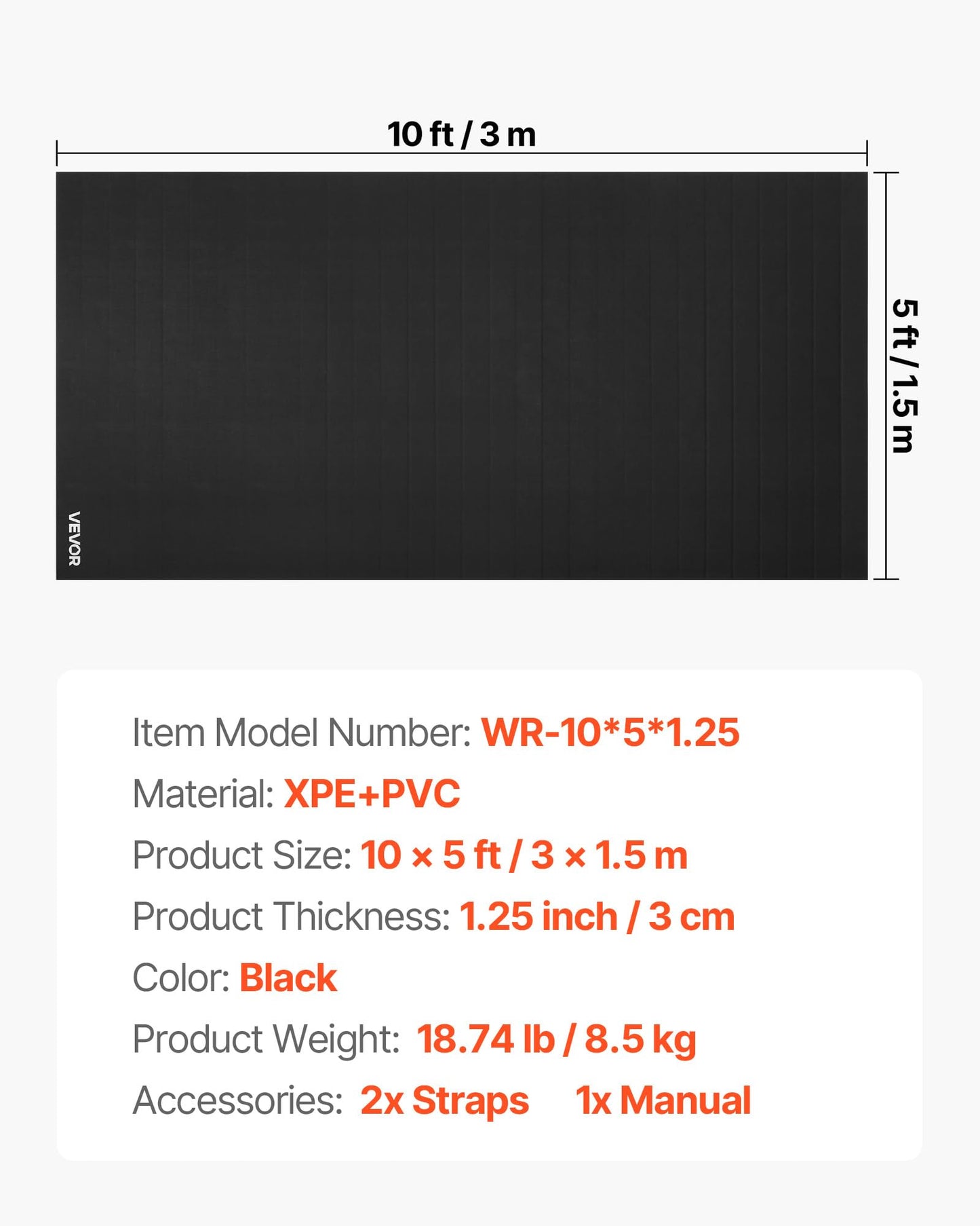 VEVOR 10x5 ft Wrestling Mat, Martial Arts Thick Mat for Home Gym Workouts Exercise, Waterproof PVC Roll-Up Training Mats for Gymnastics, Tatami, Jiu Jitsu BJJ MMA Judo, Boxing, Black