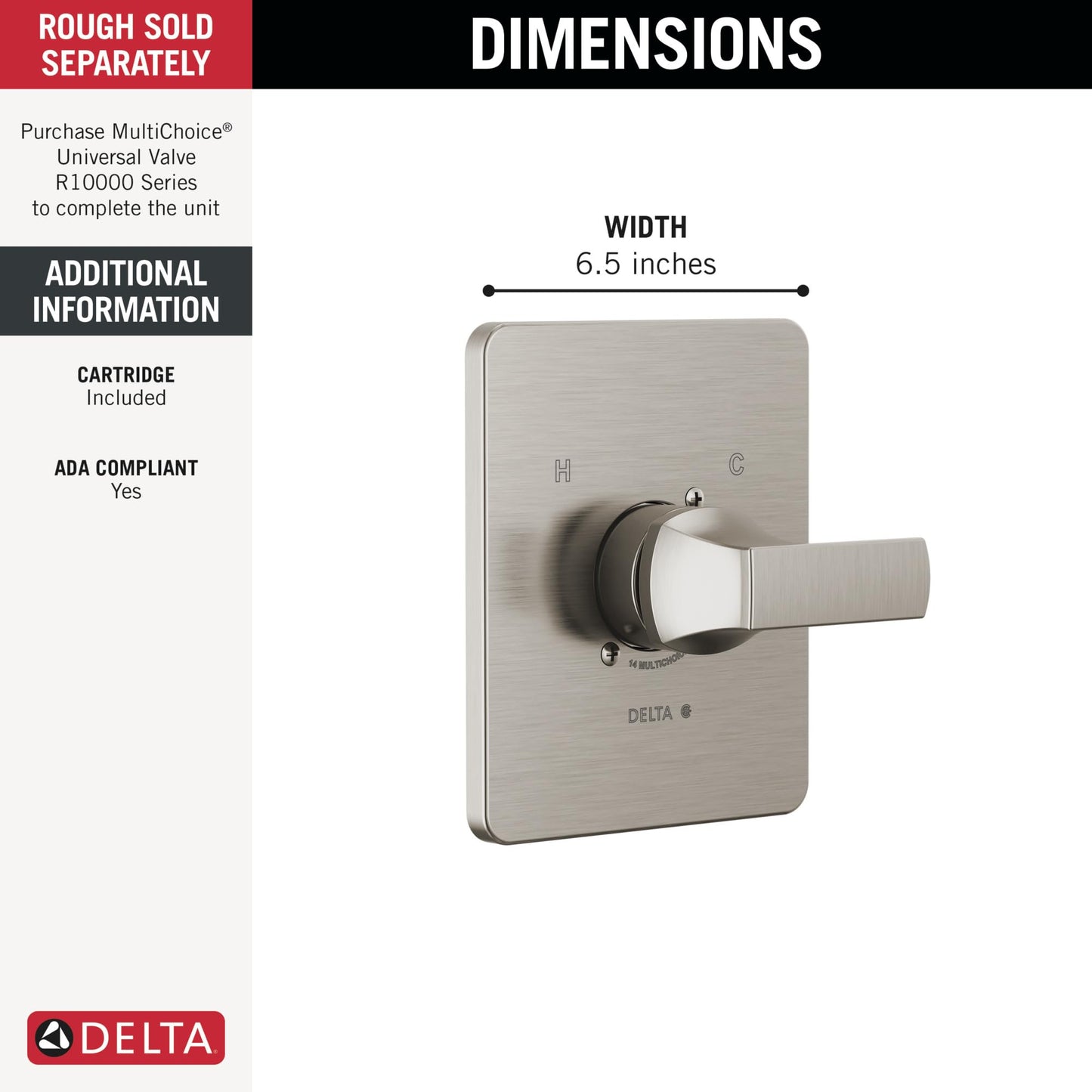 Delta Velum 14 Series Single-Function Valve Trim Kit, Brushed Nickel Handle Set for Shower Faucet System, Stainless T14037-SS (Valve Not Included)