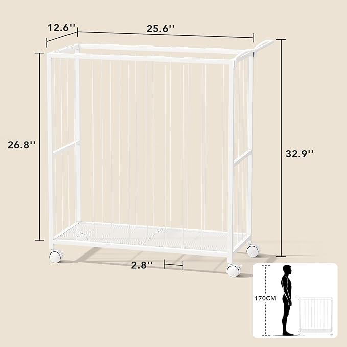 Ball Storage Bin Rolling Sports Ball Cart, Metal Garage Organizer Sport Rack, Ball Basket Storage, Ball Cage for Garage or Gym, Indoor & Outdoor Sports Equipment Organizer white
