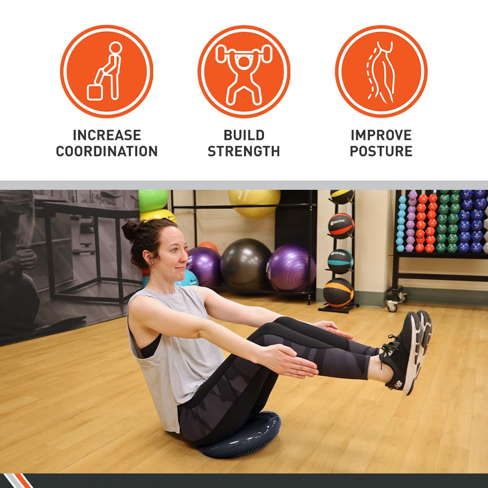 Body Sport Balance Disc - Inflatable, 13.5 in Balance Trainer - for Core Stability and Muscle Activation - Perfect for Dynamic Sitting or Standing Exercises (Black)