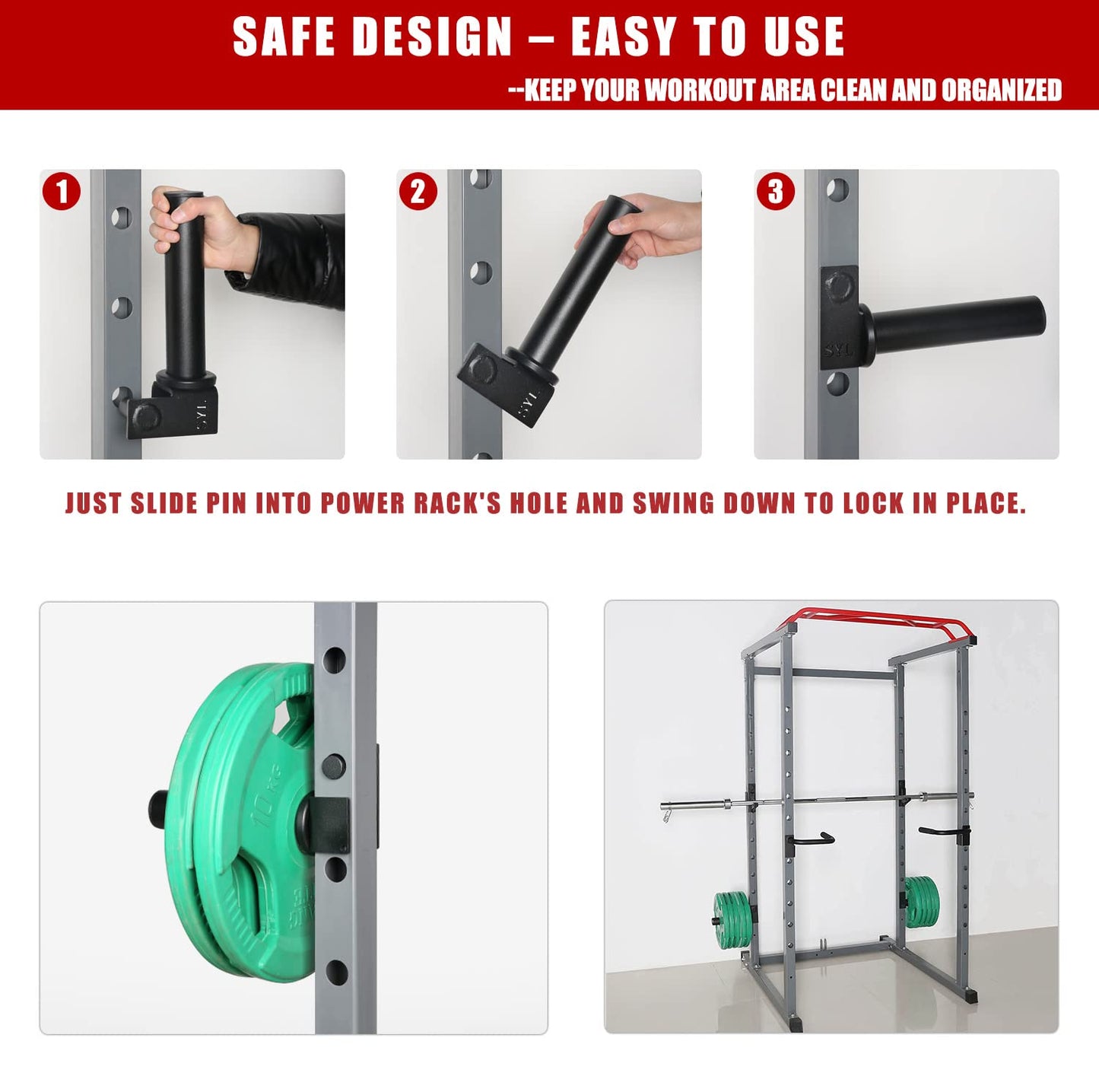 SYL Fitness Olympic Weight Plates Holder Power Rack Attachment Weights Storage Rack, Fit 2x2" Rack (1" Hole)