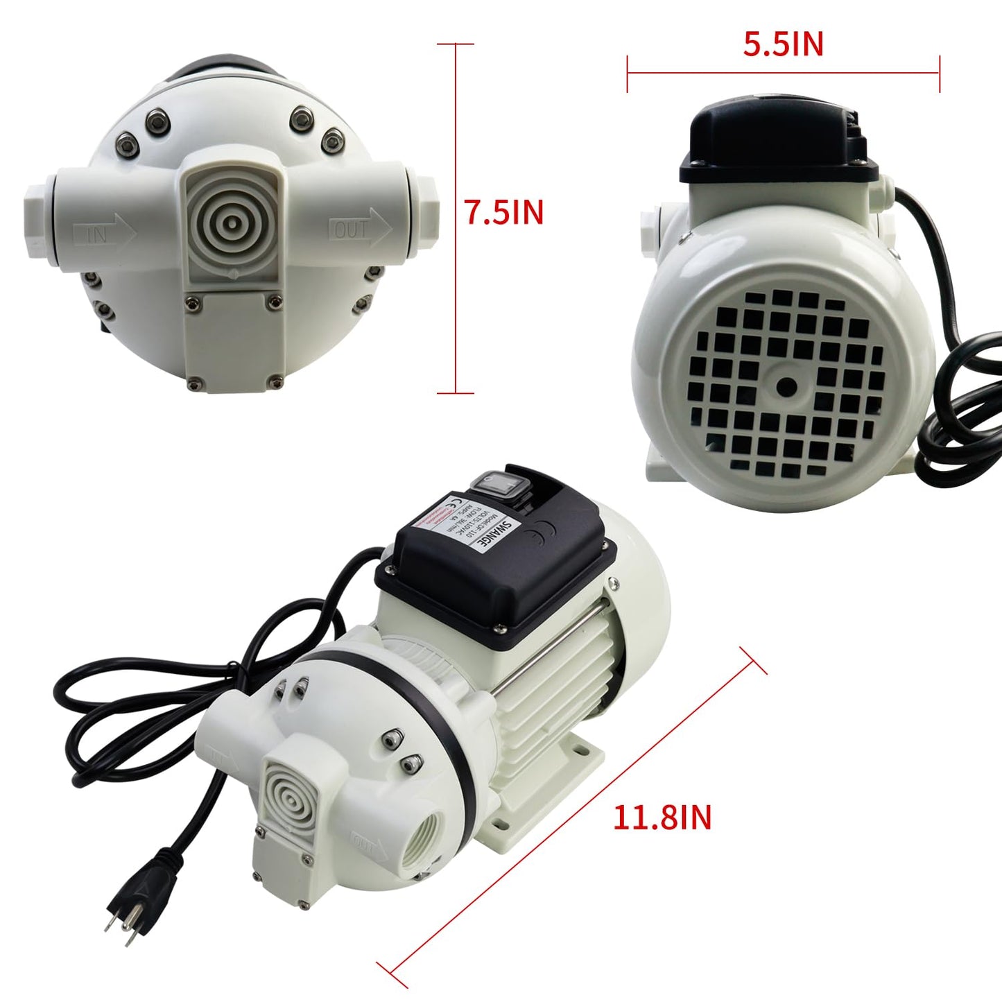 SWANGET AC 110V-120V DEF Transfer Pump for Diesel Exhaust Fluid (DEF) Drum Compatible American Plug, Diaphragm Irrigation Self priming Electric water pump 10.6 GPM 23PSI,14.3lb, Lift 11m,Power 350W