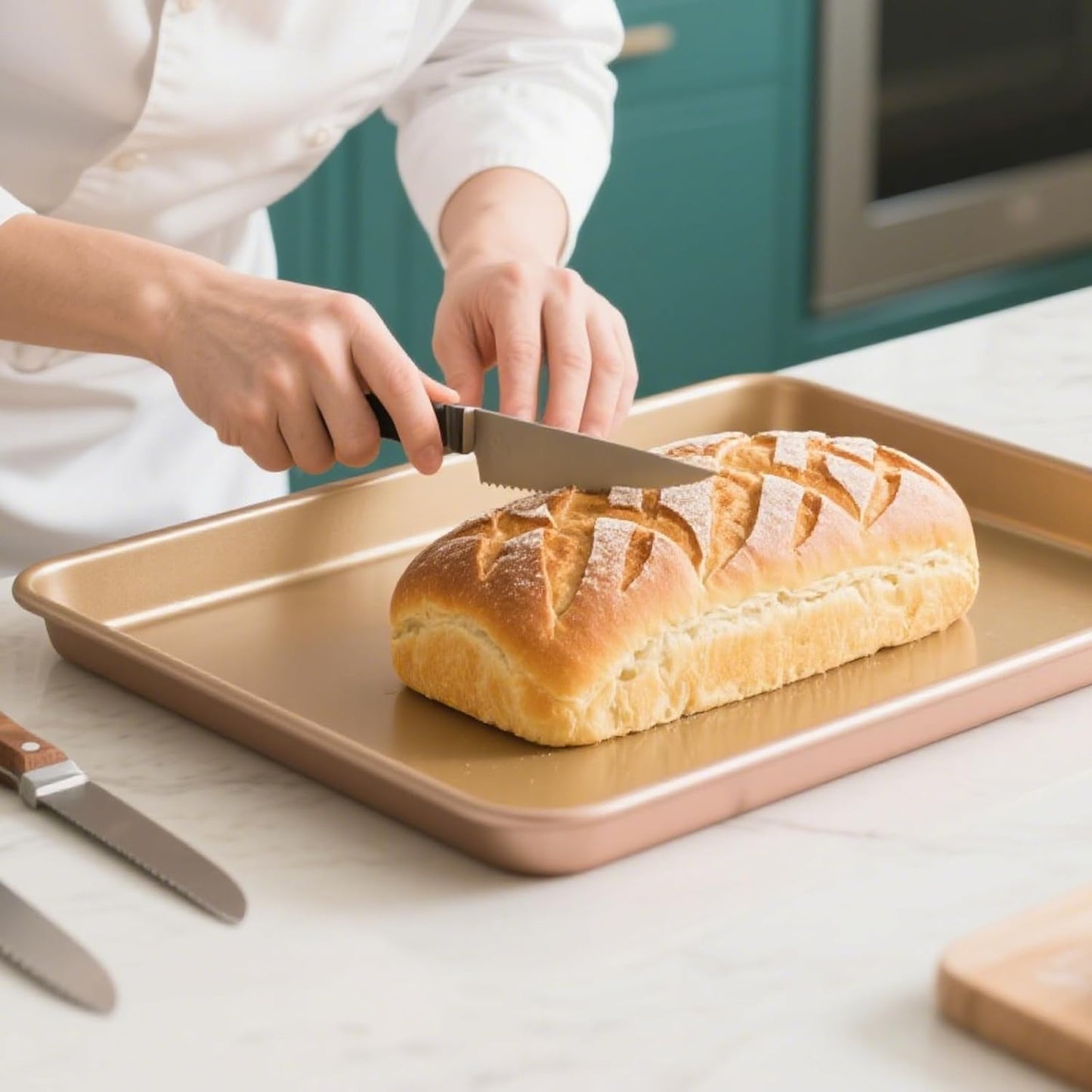 ZOENHOU Nonstick Baking Sheet Pan Set - 3 Sizes (9, 11, 13 Inch) | Ideal for Cookies, Cakes & Bread - Rose Gold