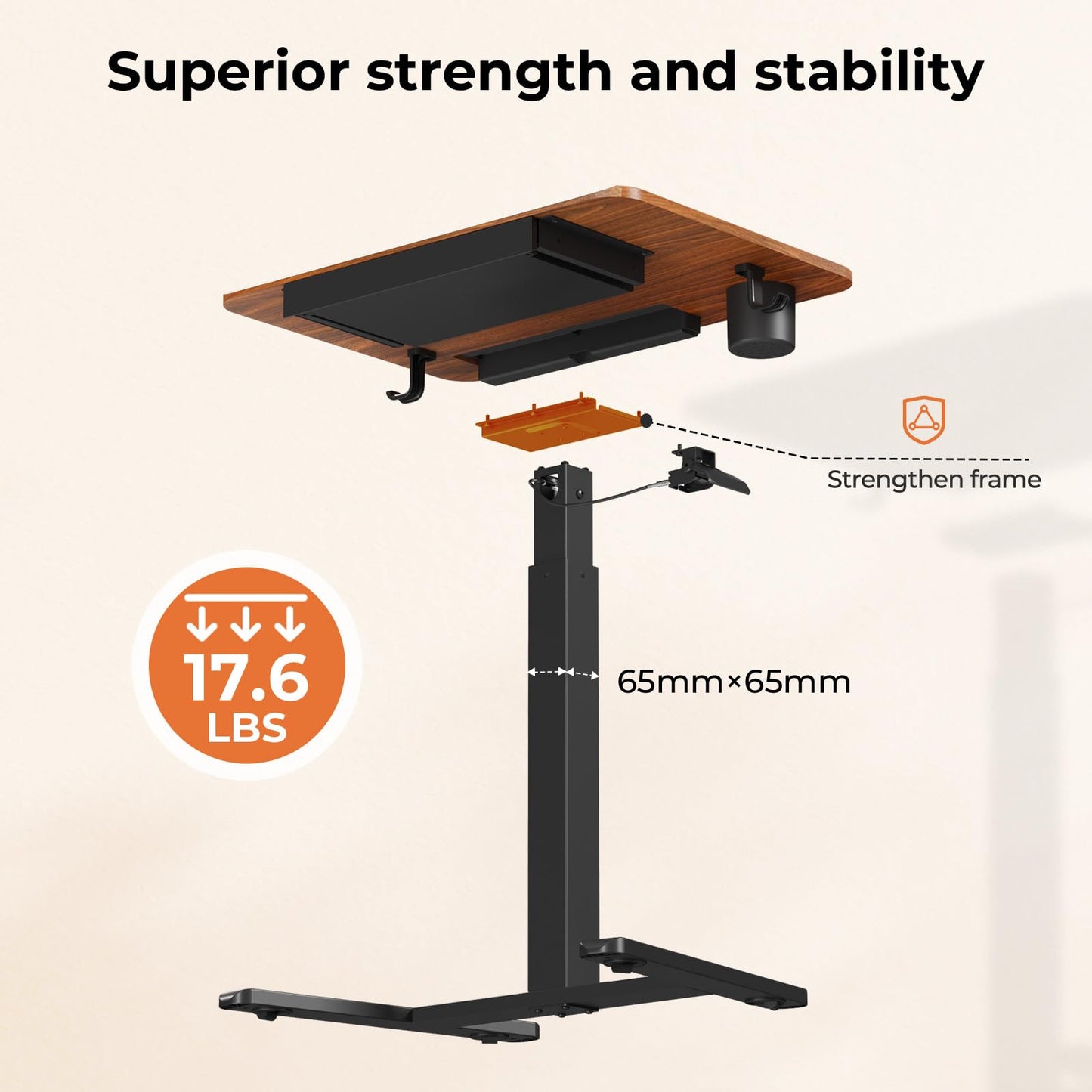 JYLH JOYSEEKER Mobile Standing Desk with Drawer, 28" Rolling Desk with Cup Holder and Hooks, Portable Laptop Workstation on Wheels, Height Adjustable Cart with Storage for Home Office, Dark Wood