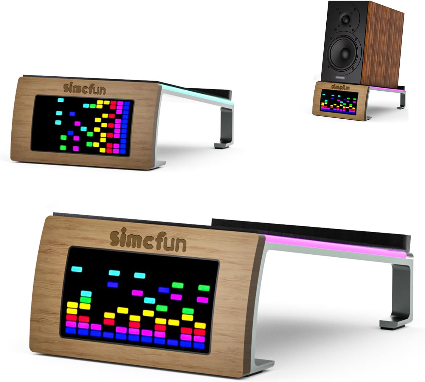 SIMCFUN Desktop RGB Tilt Speaker Stands with Dynamic LED Spectrum Analyzer-Vibration Absorption Pad-Small and Medium