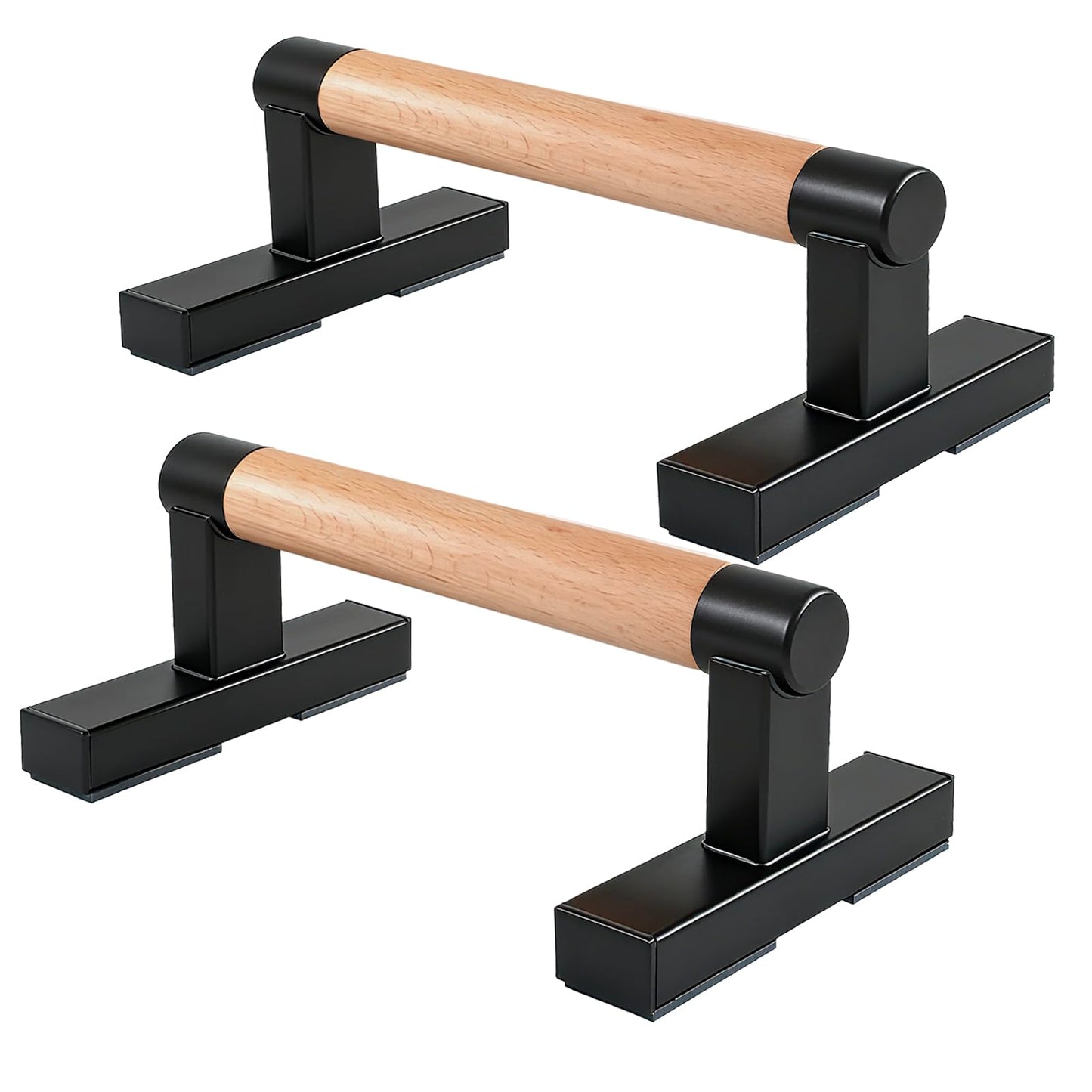 BESTWEI 1 Pair Solid Wooden Parallettes Bars for Calisthenics, Heavy Duty Metal Brackets Pushup Handles Home Floor Workout Push Up Bars, Gymnastics Handstand Training Bar 600LBS-12inch