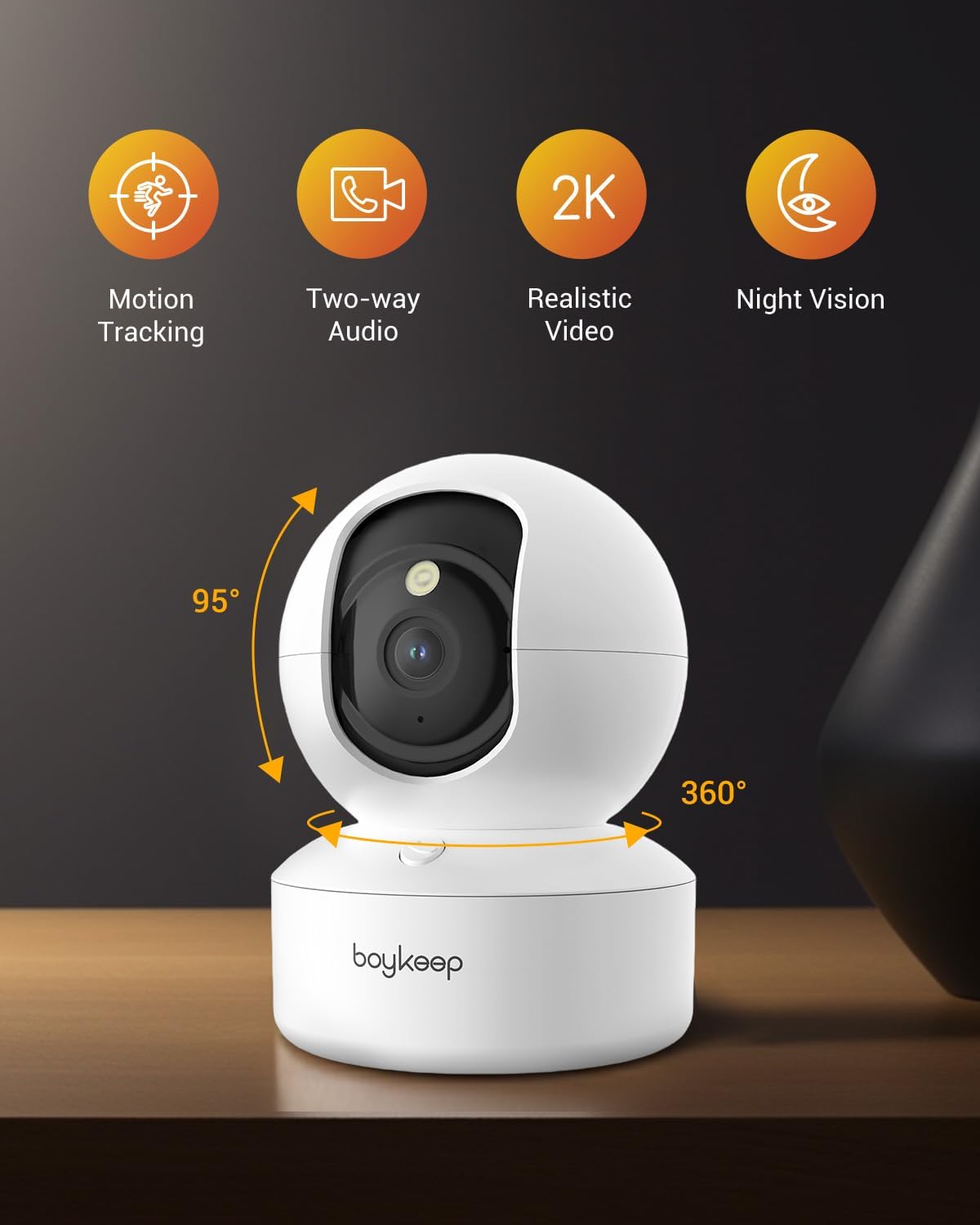 BoyKeep 2K 5G/2.4GHz 360 2-Way (White-2 Pack) Pet Camera, Indoor Security Camera, WiFi Cameras for Baby Dog with Phone