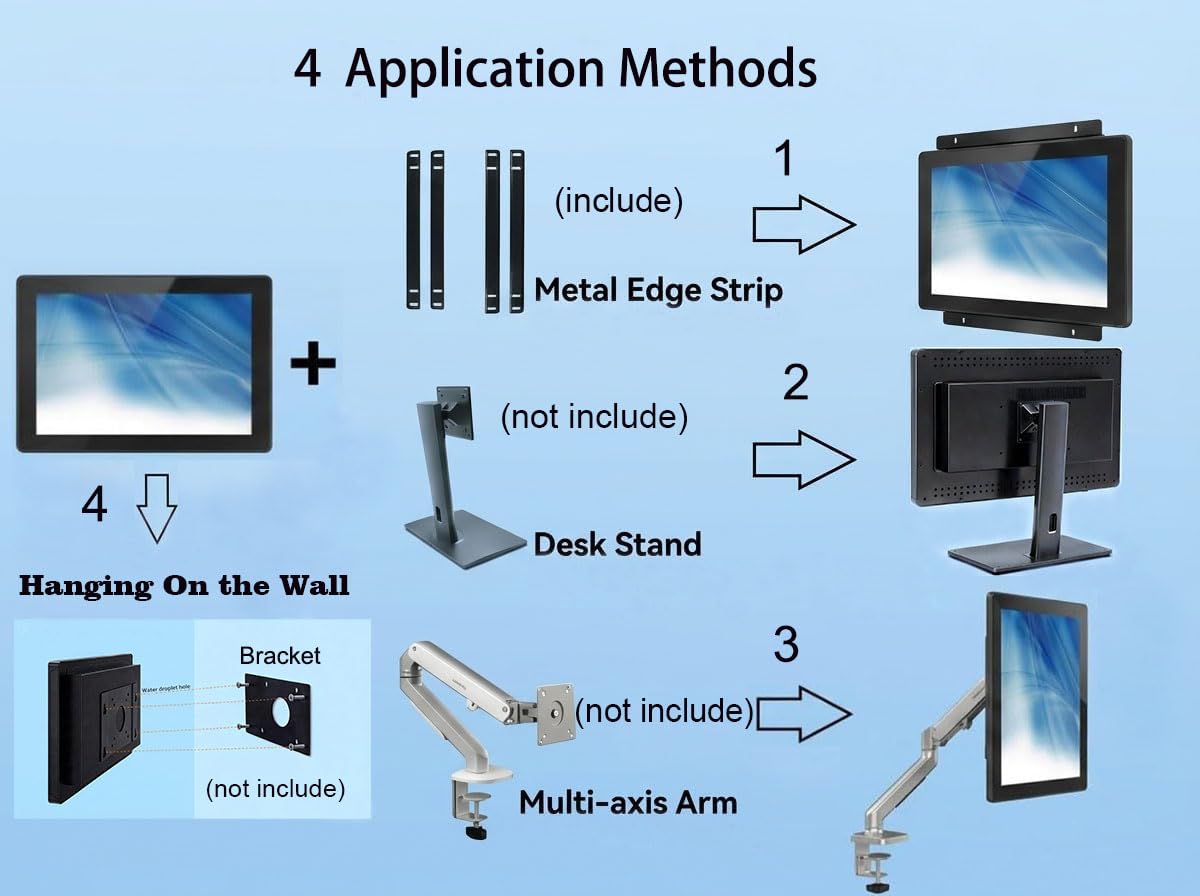 RIUIIN 23.8 Inch 10 Points PCAP Open Frame Touch Screen LCD Display Monitors, 1920x1080 VESA Mount & Open Bracket Installation, wall Mount, Desktop for Kiosk, Automation, POS，Vending