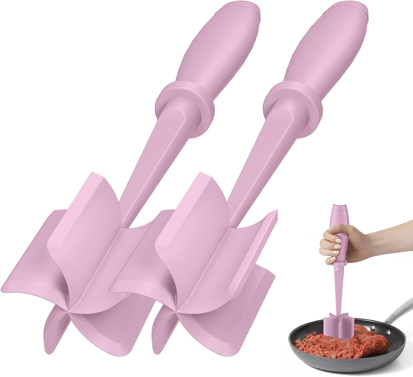 Skiennix Meat Chopper Set - Premium Heat Resistant Hamburger Grinder | 2 Pcs Pink Smasher Tool