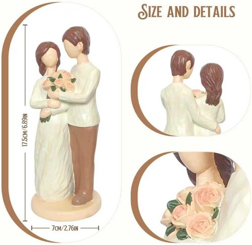 Mr & Mrs Couple Figurine - Hand-Painted Resin Wedding Cake Topper | Perfect Valentine's Day & Anniversary Gift (Brown)