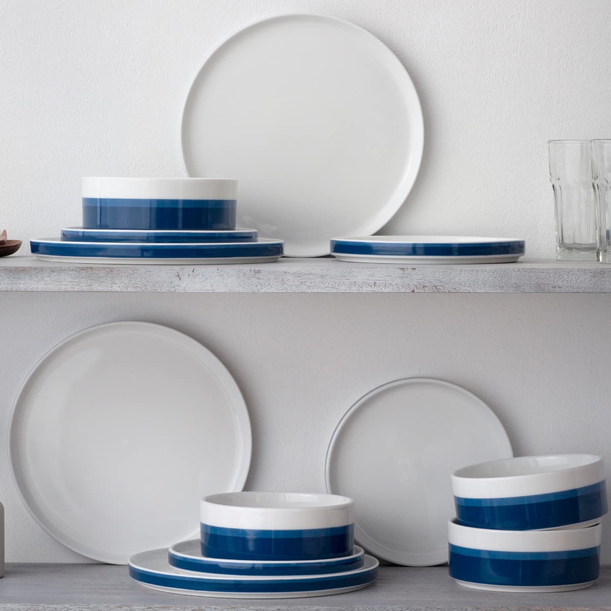 Noritake ColorStax Stripe Blue 12-Piece Dinnerware Set, Service for 4
