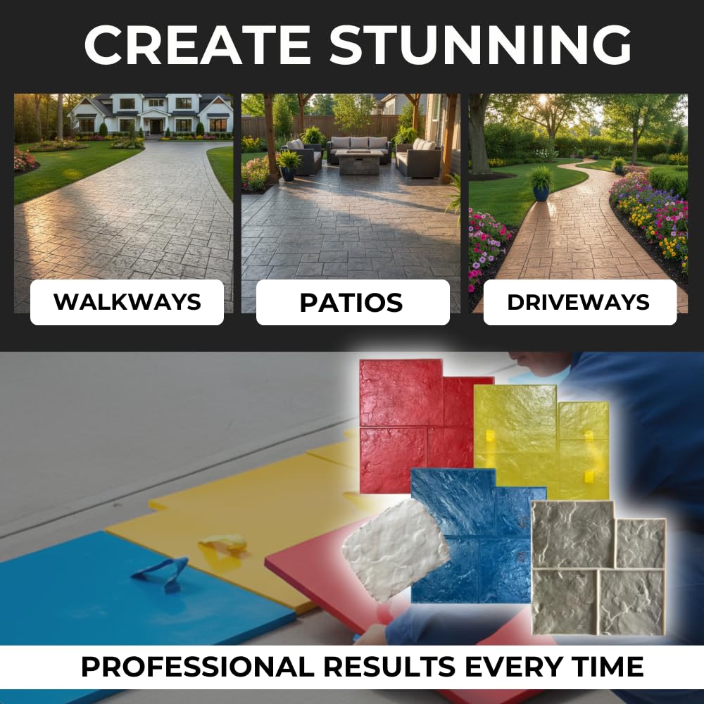 Ashlar Slate Stone Concrete Stamps Mats Set of 5 - Made in USA 24" x24” - Durable Polyurethane, Flexible & Rigid Forms for Driveways and Patios – (SM 3001/S-5)
