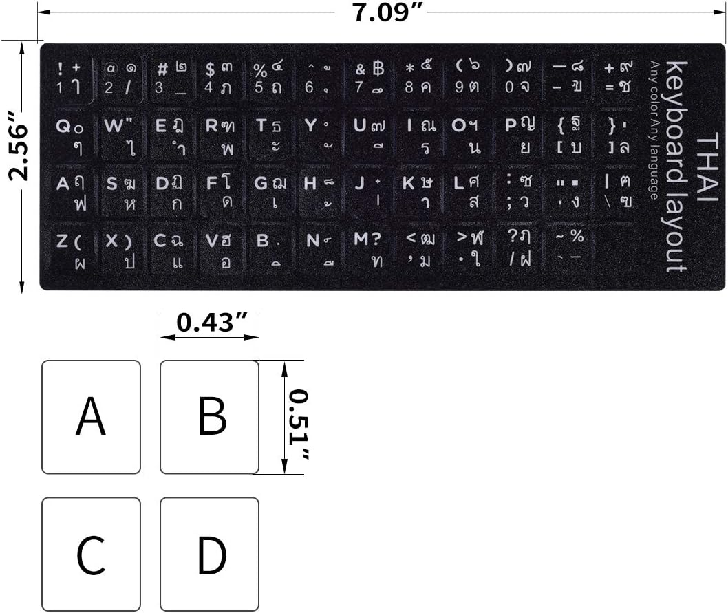 CaseBuy 2PCS Thai Keyboard Stickers, Thai-English Keyboard Letters Replacement Sticker White Font on Black Background
